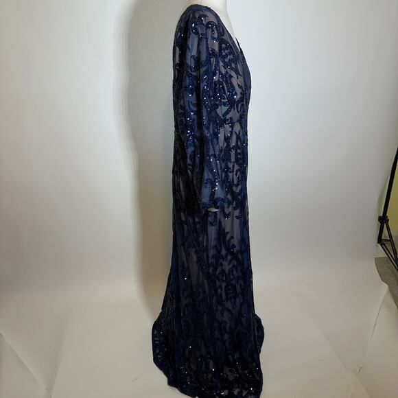 NWT R&M Richards Blue Sequin Embellished Bell-Sleeve Gown Womens Plus Size 20W - Picture 6 of 15